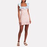 NWT RIXO Kai Abstract Print Ruffle Pastel Pink Blue Square Neck Mini Dress US 6 Photo 32