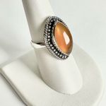 CARNELIAN Genuine Stone Sterling Silver Plated Ring Orange Photo 1