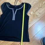 White House | Black Market Black Cap Sleeve Blouse with Tie Front Photo 4