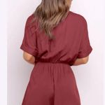 Women's mauve/Burgundy Romper with cut out tie front and pockets Sz S Purple Photo 2