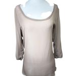 Poetry Size M Sheer Beige Open Back Blouse With Tie Waist & 3/4 Sleeves Womens Photo 0