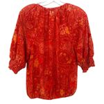 Evereve  Floral Paisley‎ Crepe V-Neck Blouse Women's Small Coral Preppy Career Photo 6