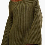 Free People  Boat Neck Olive Green Long Sleeve Knit Tunic Sweater Photo 0