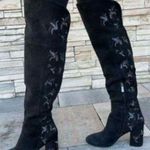 Kenneth Cole Black Over The Knee Embroidered Heeled Boots Photo 0
