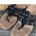 UGG  Black Leather Heeled Strappy Thong Sandals 9 Photo 4