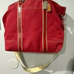 Coach  Tote Bag Canvas RED & British‎ Tan 70108 Weekender Travel Carryon Rare! Photo 1