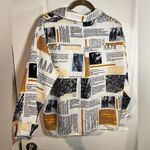SheIn  Newspaper Mixed Media Paper Collage Styled White Button Up Blouse Size Med Photo 5