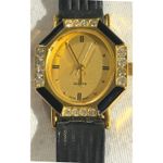 Gold Tone Black Accent Women's Quartz Fashion Watch with Rhinestone‎ Detail Photo 2