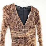 ZARA NWT Tulle V-Neck Ruched Bodycon Mini Dress S Brown Photo 4