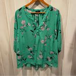 Cute Tahari Woman 1X avocado cherry blossom flowy 3/4 sleeve top v Photo 10