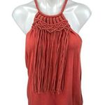 ZARA Red Sleeveless Knit Braided Fringe Cami Camisole Racerback Tank Top Size L Photo 0