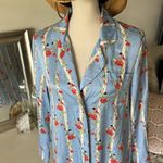 Victoria's Secret Cute Novelty bird floral blue striped silk viscose button down night shi…​​ Photo 1