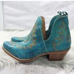 MYRA Turquoise Embroidered Leather Block Heel Western Ankle Booties Women Size 7 Blue Photo 4