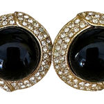 Vintage Ciner Clip on Earrings Gold Black Onyx Rhinestone Costume Statement Photo 0