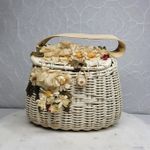 VTG Handmade Floral Wicker Nantucket Basket Purse White Ribbon Handle Photo 0