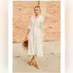 Free People  Diamond Head Embroidered Midi Dress Raw Linen Ivory Boho XS Photo 1