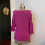Chico's Chico’s Open Weave Knit 3/4 Sleeve Pointelle Purple Sweater Women’s Sz Medium Photo 2