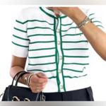Pretty Garden Striped Short Sleeve Cardigan Sweater Green White Pearl Buttons L Size L Photo 8