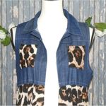 NWT Boutique Denim & Cheetah Print Vest Western Duster Sleeveless Jacket Size S Blue Photo 2