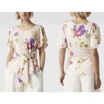 Ralph Lauren Lauren Black Label Linen Blend Pink Floral Flutter Sleeve Sz Small Photo 1