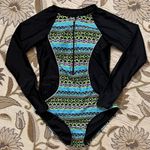 Rashguard Swimsuit Tribal Hourglass One Piece Zip Up M Medium Blue Photo 1