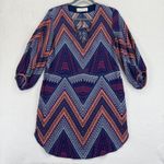 Amanda Uprichard  Silk Mini v neck lace up Dress S Chevron‎ Print Boho geometric Photo 0