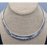 Chico's  Hammered Silver Tone Structured Collar Necklace Brutalist Minimalist Photo 2