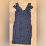 Tadashi Shoji Cold Shoulder Lace Blue stone knee length Cocktail Dress sz 6 Photo 2