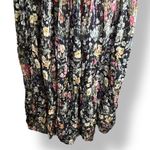 Vintage 90s Black Dark Floral Crinkle Maxi Skirt Pleated Semi Sheer Tie Waist Size L Photo 4