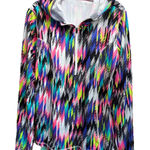 Xersion  Womens‎ Athletic Jacket Multi Color Geo Print 1/4 Zip Size Large Hood Photo 0