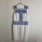 Antonio Melani Antonio Melanie White Dress with Blue Embroidery, Size 14 Photo 3