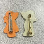 Hand Painted Wooden Farmhouse Folk Art Sunbonnet Sue & Little Boy Pin Brooch Set Orange Photo 1