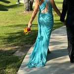 Ashley Lauren Turquoise, one-shouldered, beaded prom or pageant dress  Photo 3