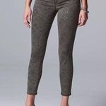 Simply Vera  Vera Wang Women's Gray Skinny Metallic Gold Floral Skinny Jean Sz 10 Photo 0