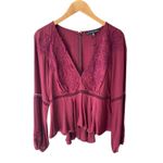 For Love & Lemons Deep V Long Sleeve Blouse Top in Wine Size Large Photo 3