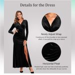 Babalet Velvet‎ Dress Long Sleeve V Neck Ruched Bodycon Wrap Evening Dress M Black Size M Photo 2