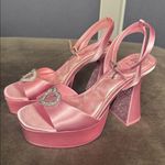 ALDO Barbie x  Collection Pink Satin Platform Heart Sandal Block Heel 7.5 Photo 2