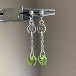 Handmade fairy forest vintage retro aesthetic style swirl & Czech glass leaf dangle earrings🍃⭐️🌙 Photo 0
