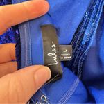 Lulus  Blue Sequin Fringe Mini Dress Womens L Halter Party Baddie Bling Prom Photo 6