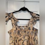 C&C California NWT  Size L Tan Blue Paisley Smocked Tank Top Bows Boho Peasant Photo 2