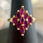 Vintage Marquis Cut Cluster Garnet 14kt Gold Ring, Size 5.75 Red Photo 0