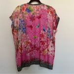 Johnny Was Bouquet Frame Parade Blouse Tunic Silk Pink Butterfly Floral Small Photo 7