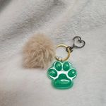 Handmade Beautiful Beacon Resin Green Paw with Tan Fluff Purse Charm Key Chain Photo 2
