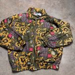 EVR Jacket Womens Small Olive Green Yellow Vintage 80s Silk Bomber Jacket Photo 0