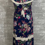 Magic  Navy Floral Maxi Dress with Lace Photo 0