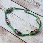 Vintage Green Flower Beads Bracelet Photo 0