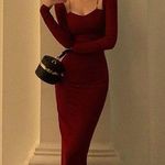 Wine Red Square Neck Midi‎ Dress with Chain Detail, US Size S/XS, Party new Photo 0