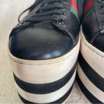 Gucci  Womens Leather Peggy‎ Signature Stripe Platform Sneakers Black Size 34 4 Photo 2