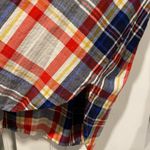 Old Navy  Size M The Boyfriend Shirt Blue Yellow Red Cotton Plaid Flannel Pocket Photo 4