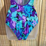 Sun Streak Vintage 1970s Blue Floral One Piece Bathing Suit Swimsuit Size 6 Photo 11